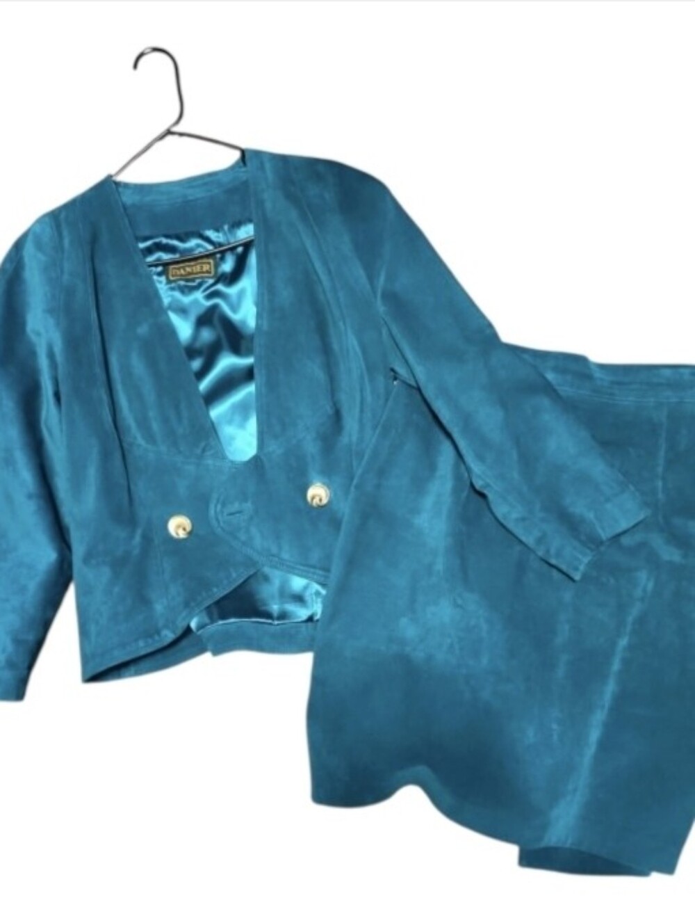 Vintage Danier Turquoise Suede Skirt Suit Set Size L
